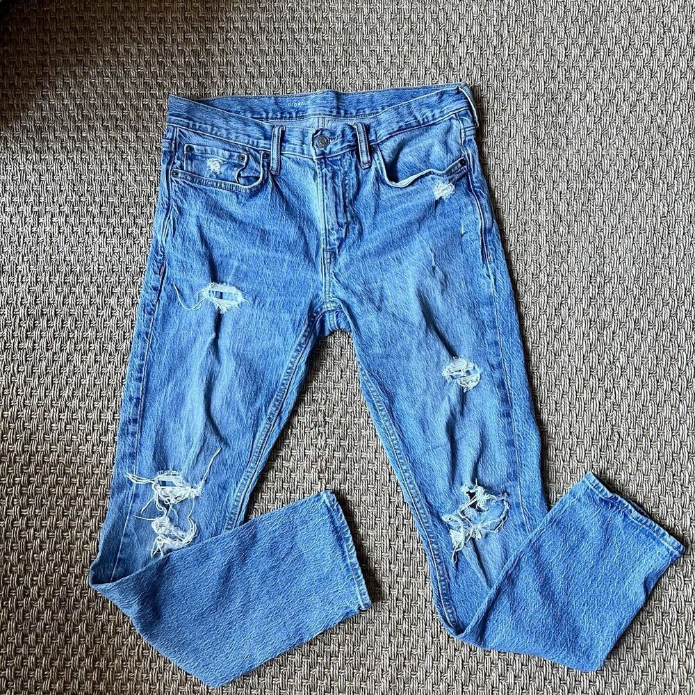 Old Navy Jeans Mens 32x32 Skinny Destroy Built In Flex Light Wash Distressed